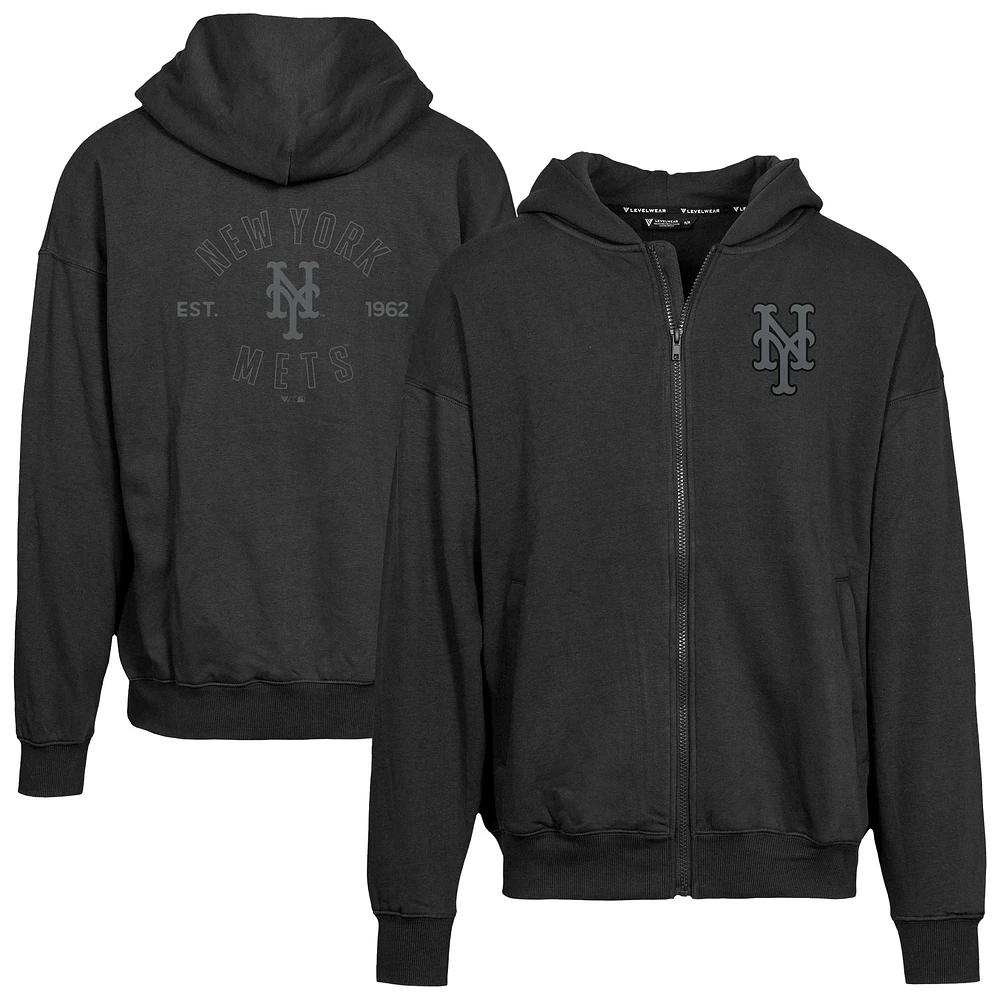 Men's Levelwear Black New York Mets Uphill Abyssal Full-Zip Hoodie