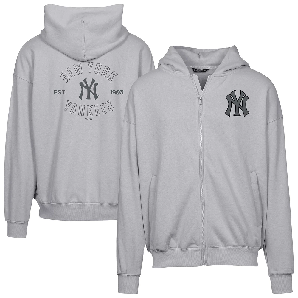 Men's Levelwear Gray New York Yankees Uphill Abyssal Full-Zip Hoodie