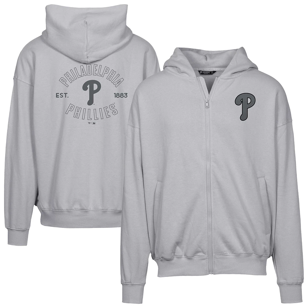 Men's Levelwear Gray Philadelphia Phillies Uphill Abyssal Full-Zip Hoodie