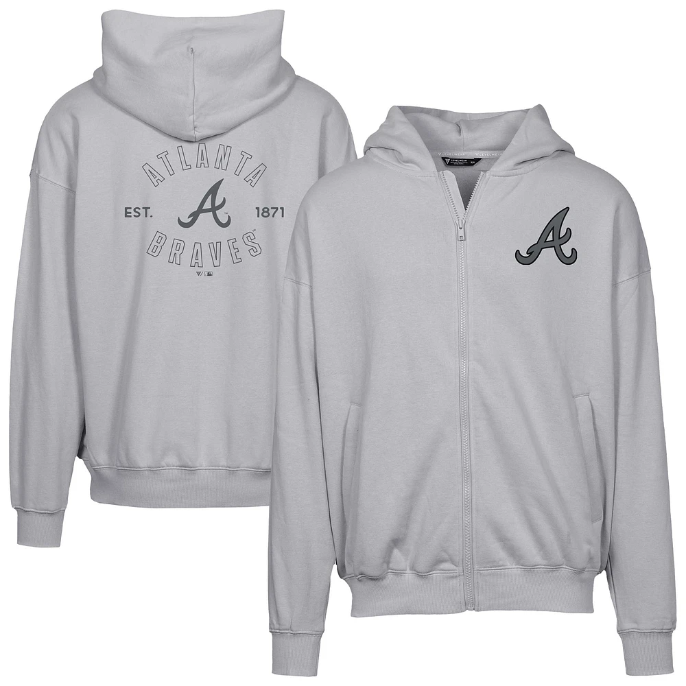 Men's Levelwear Gray Atlanta Braves Uphill Abyssal Full-Zip Hoodie