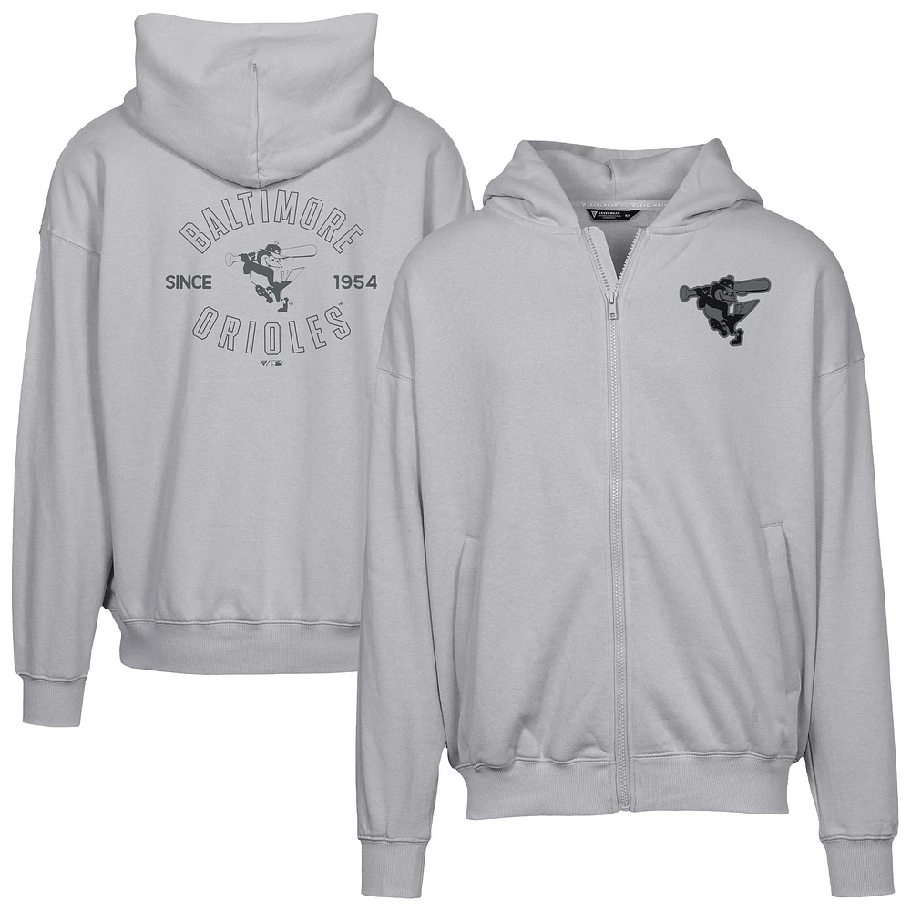Men's Levelwear Gray Baltimore Orioles Uphill Abyssal Full-Zip Hoodie