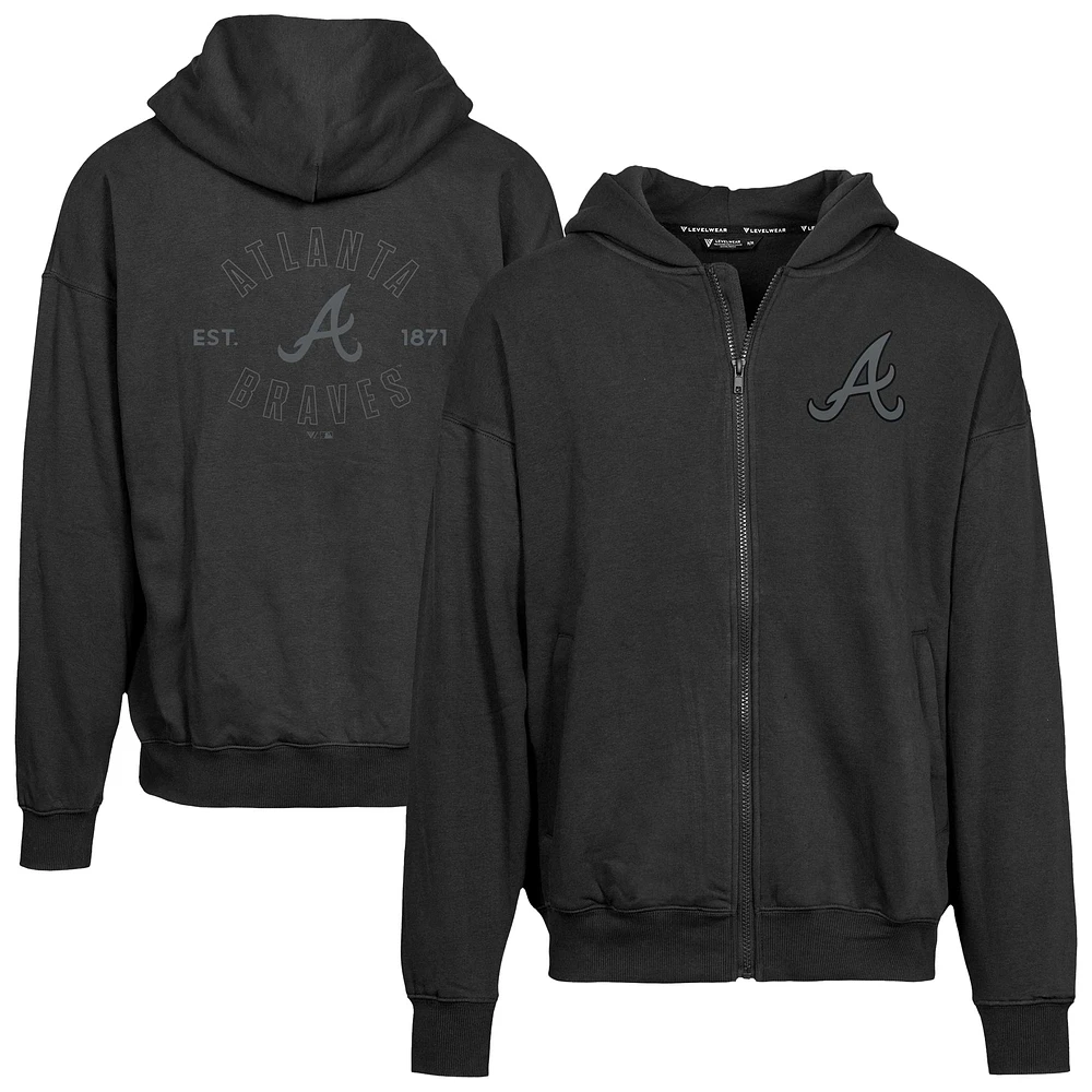 Men's Levelwear Black Atlanta Braves Uphill Abyssal Full-Zip Hoodie