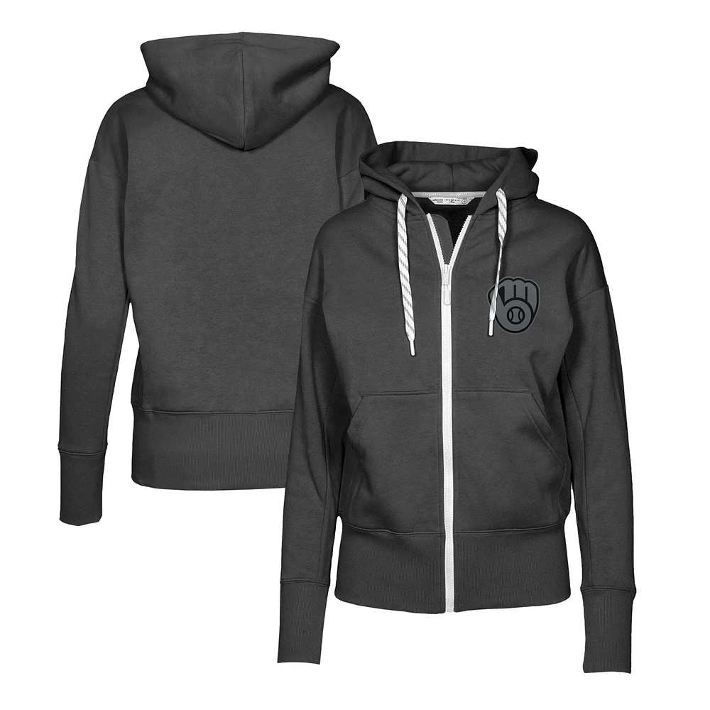 Women's Levelwear Black Milwaukee Brewers Gardinia Nightfall Full-Zip Hoodie