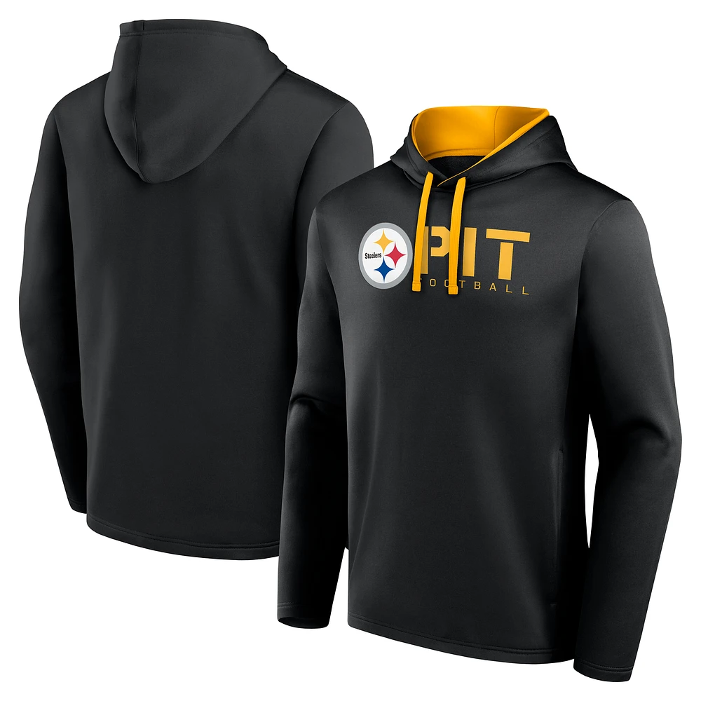 Men's Logo Athletic Black Pittsburgh Steelers Head Start Pullover Hoodie