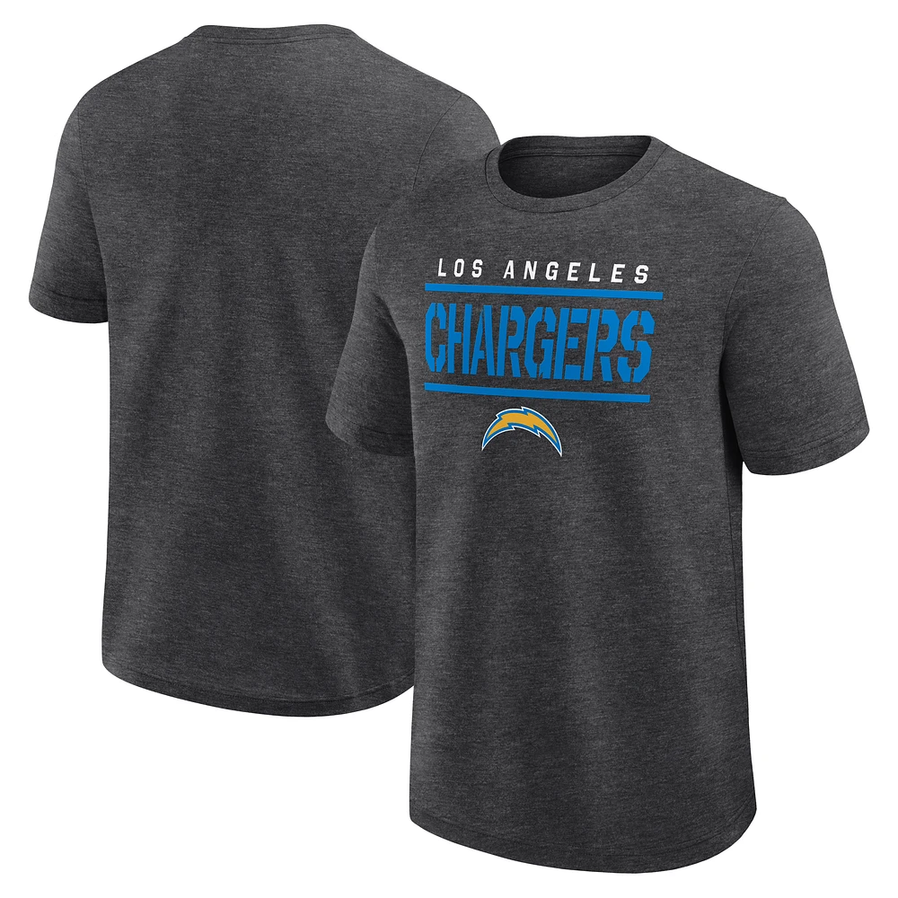 Men's Logo Athletic Heather Charcoal Los Angeles Chargers Top Notch T-Shirt