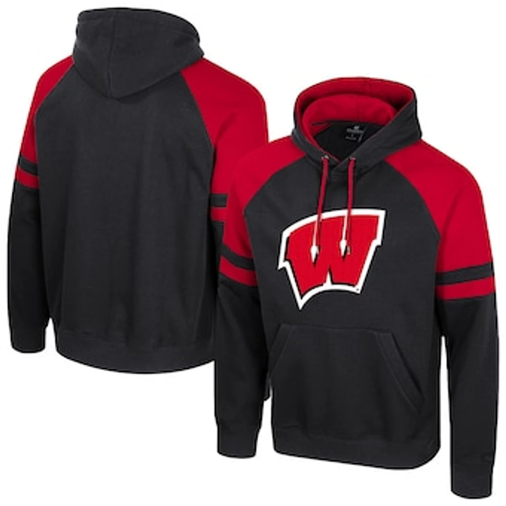 Men's Colosseum Black Wisconsin Badgers Todd Raglan Pullover Hoodie