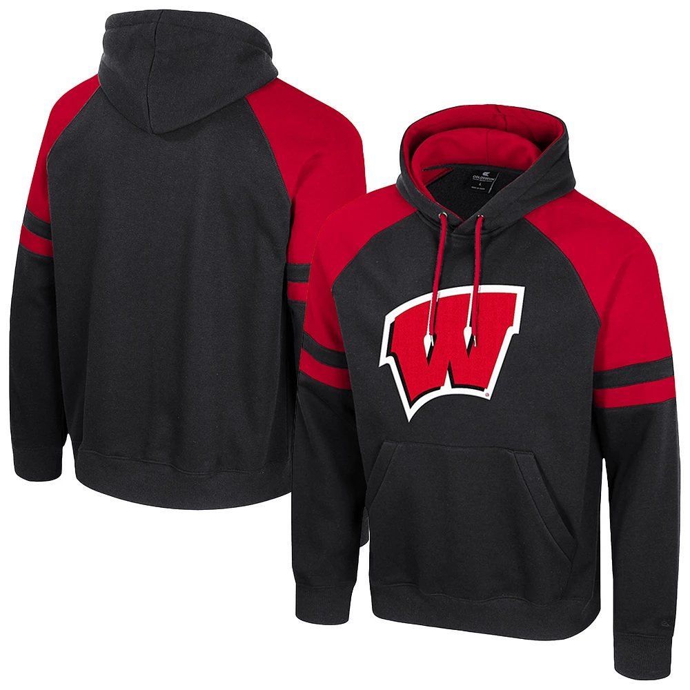 Men's Colosseum Black Wisconsin Badgers Todd Raglan Pullover Hoodie