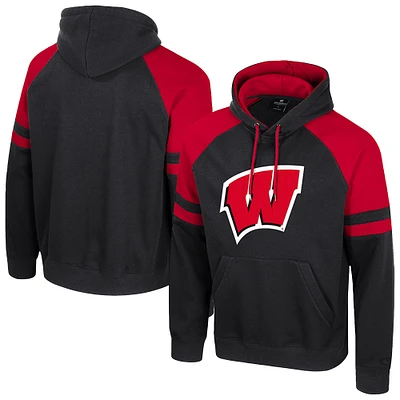 Men's Colosseum Black Wisconsin Badgers Todd Raglan Pullover Hoodie