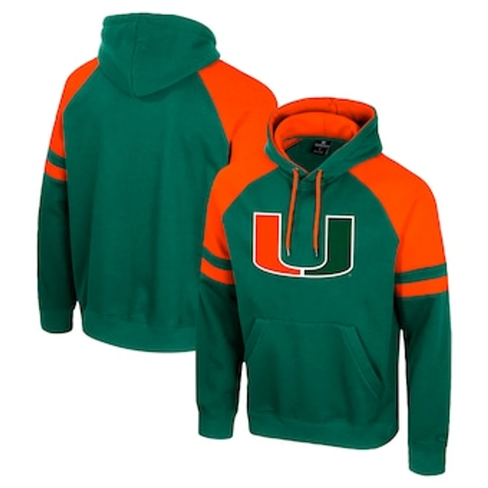 Men's Colosseum Green Miami Hurricanes Todd Raglan Pullover Hoodie