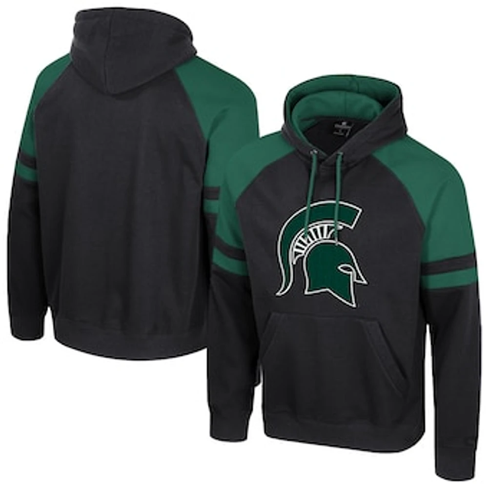 Men's Colosseum Black Michigan State Spartans Todd Raglan Pullover Hoodie
