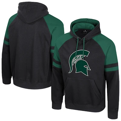 Men's Colosseum Black Michigan State Spartans Todd Raglan Pullover Hoodie
