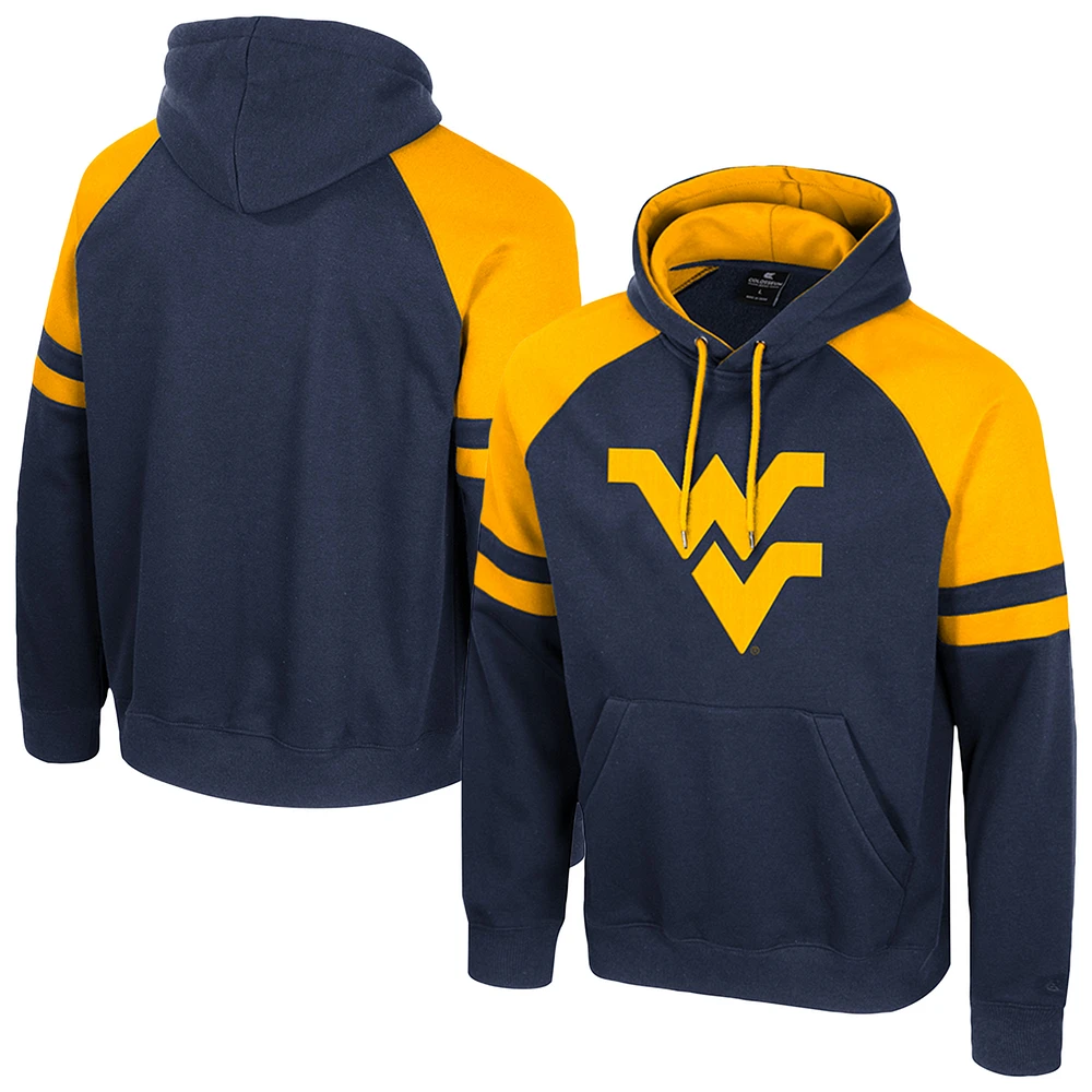 Men's Colosseum Navy West Virginia Mountaineers Todd Raglan Pullover Hoodie