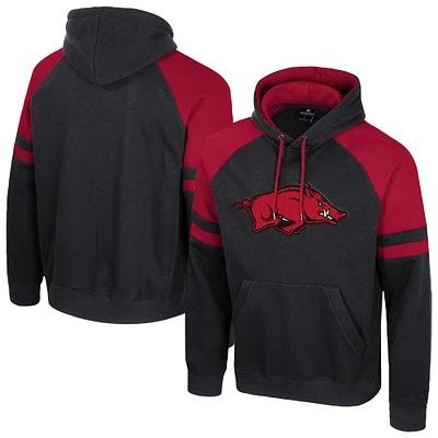 Men's Colosseum Black Arkansas Razorbacks Todd Raglan Pullover Hoodie
