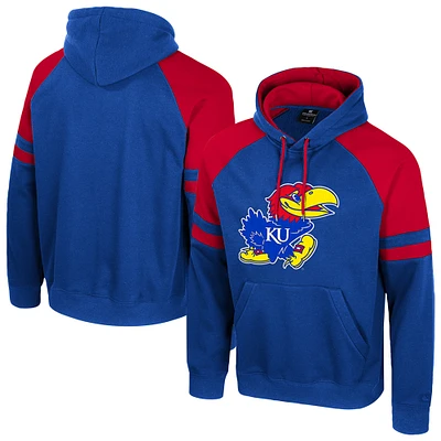 Men's Colosseum Royal Kansas Jayhawks Todd Raglan Pullover Hoodie