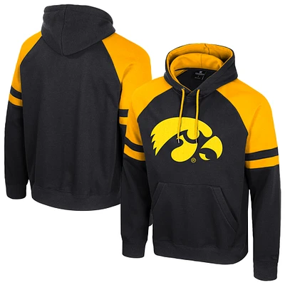 Men's Colosseum Black Iowa Hawkeyes Todd Raglan Pullover Hoodie