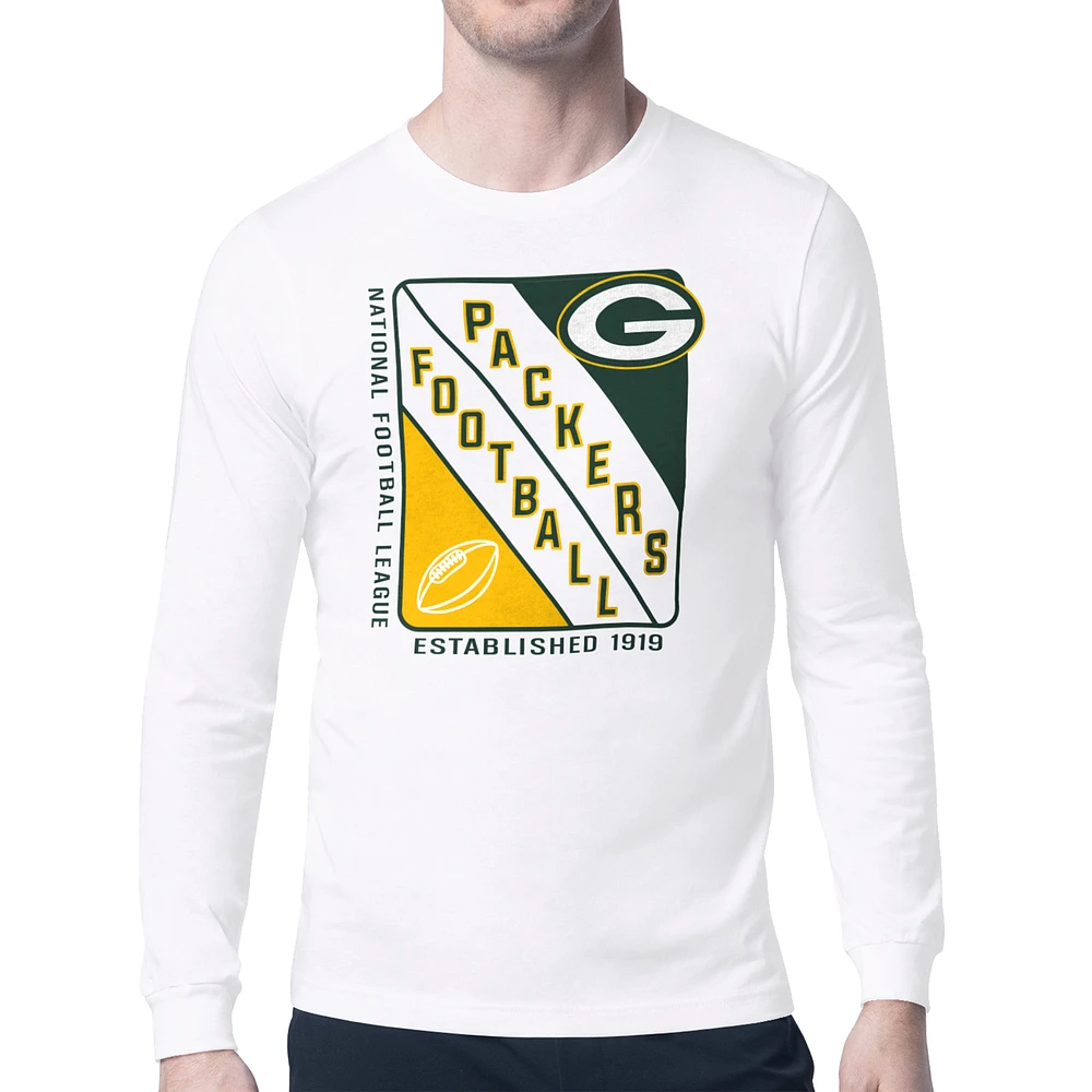 Men's Starter White Green Bay Packers Shield Logo Long Sleeve T-Shirt