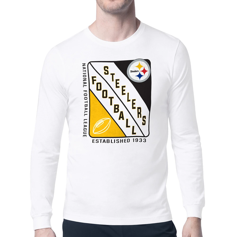 Men's Starter White Pittsburgh Steelers Shield Logo Long Sleeve T-Shirt