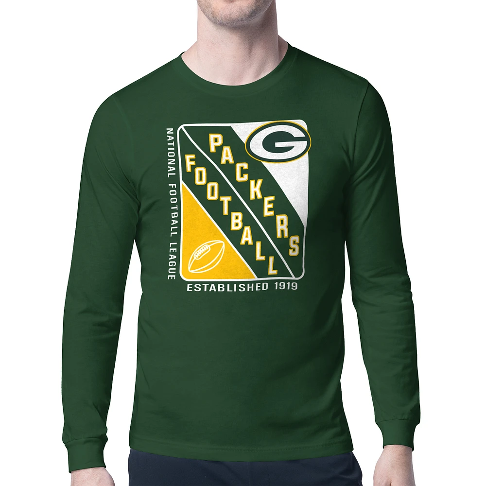 Men's Starter Olive Green Bay Packers Shield Logo Long Sleeve T-Shirt