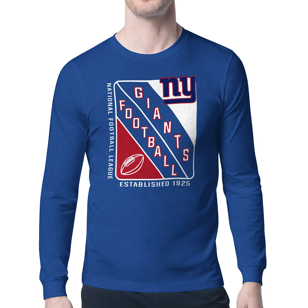 Men's Starter Royal New York Giants Shield Logo Long Sleeve T-Shirt