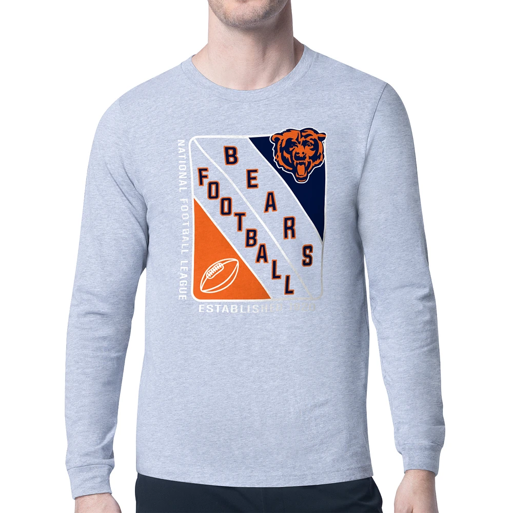 Men's Starter Heather Gray Chicago Bears Shield Logo Long Sleeve T-Shirt