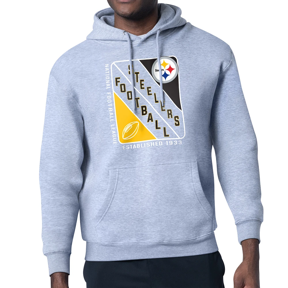 Men's Starter Heather Gray Pittsburgh Steelers Shield Logo Pullover Hoodie