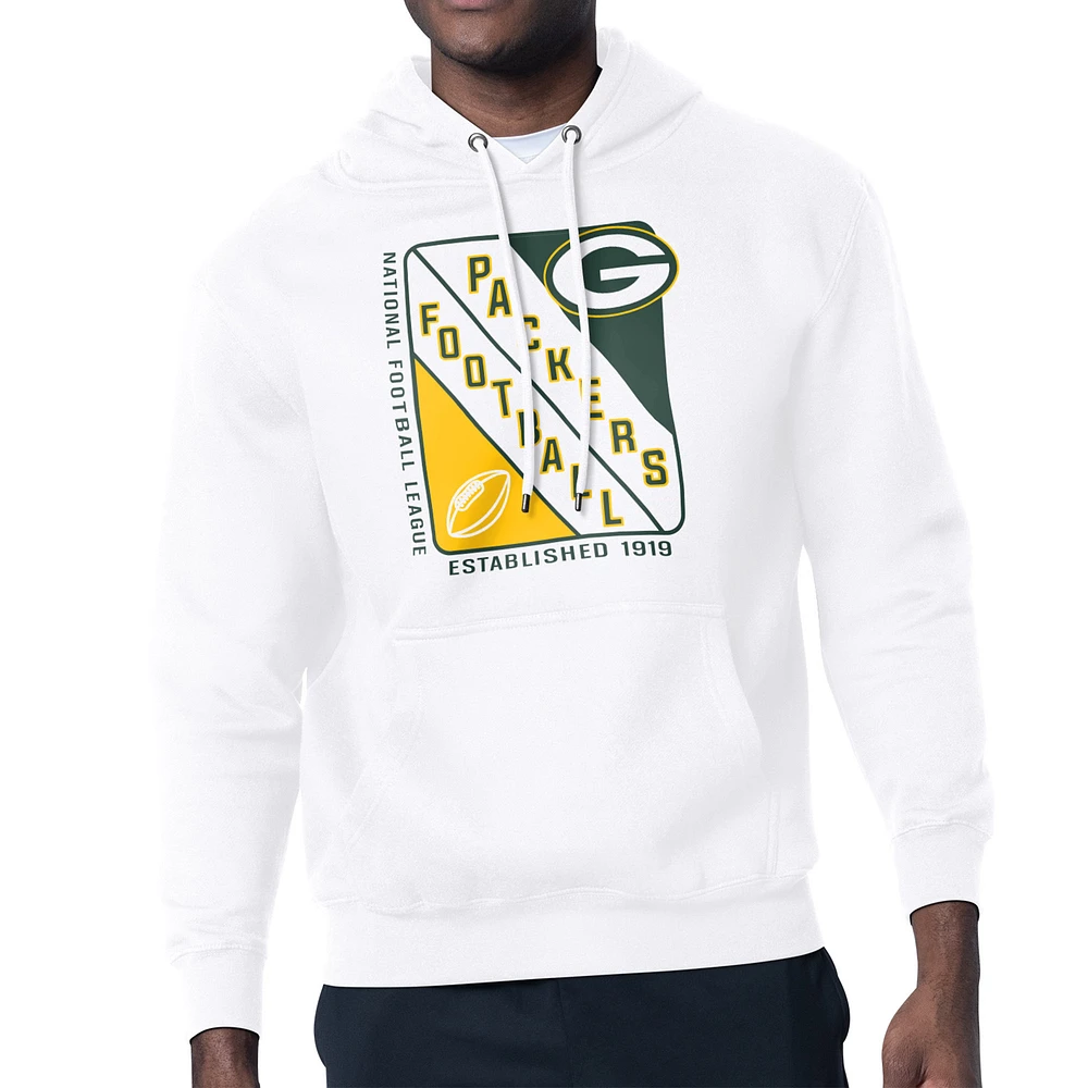 Men's Starter White Green Bay Packers Shield Logo Pullover Hoodie