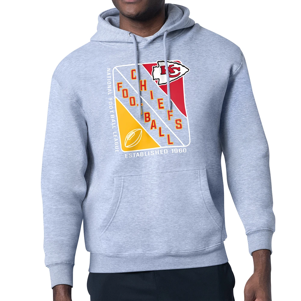 Men's Starter Heather Gray Kansas City Chiefs Shield Logo Pullover Hoodie