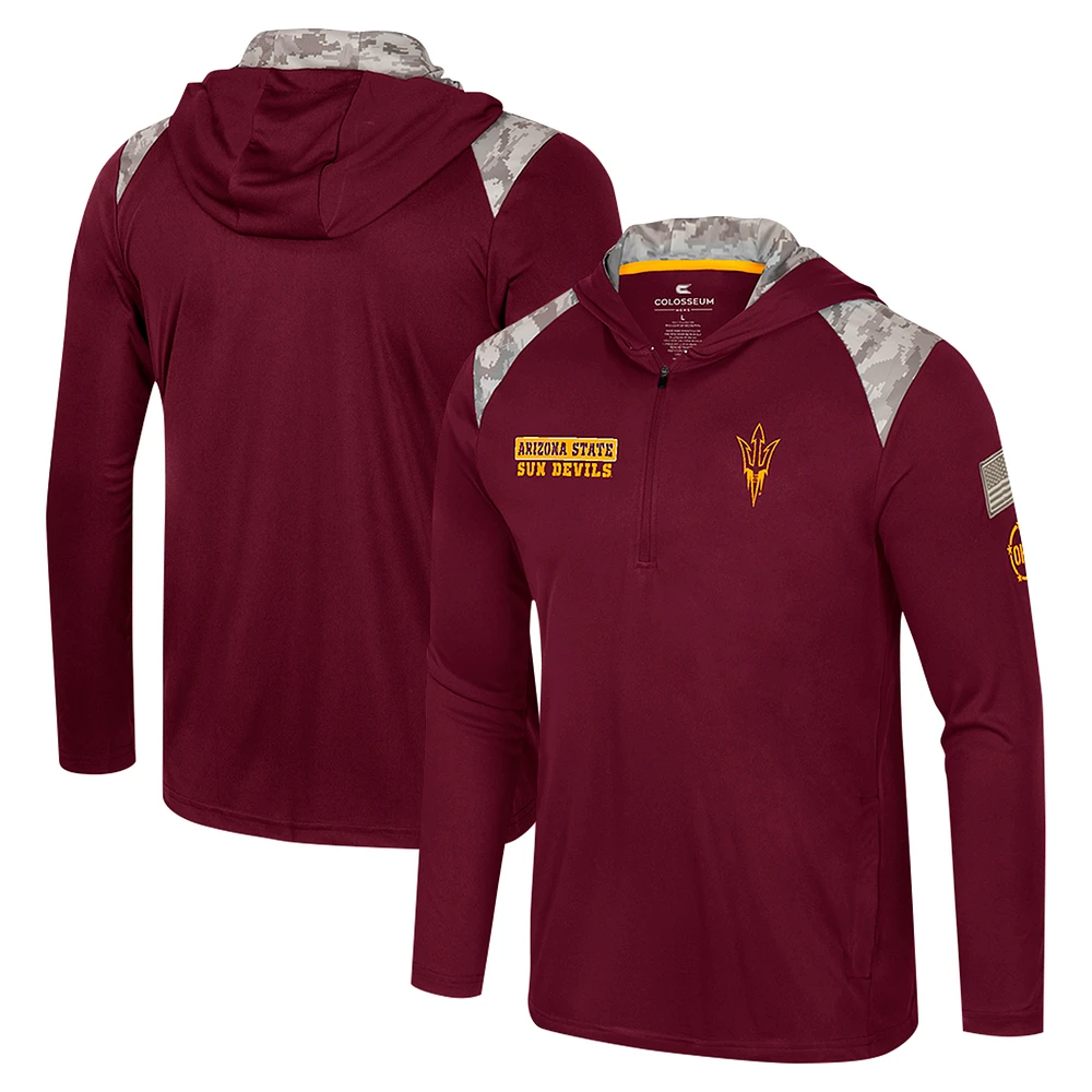 Men's Colosseum Maroon Arizona State Sun Devils OHT Military Appreciation Quarter-Zip Hoodie Jacket