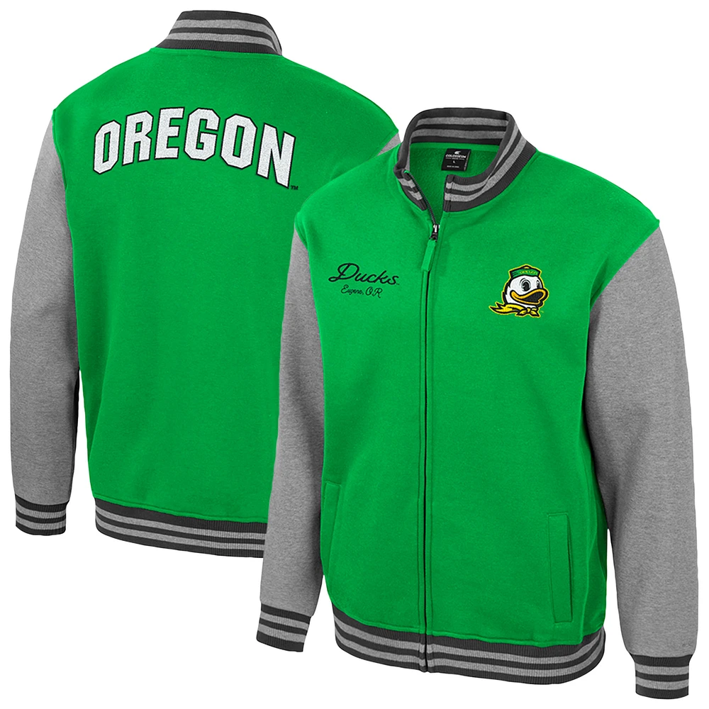 Men's Colosseum Green Oregon Ducks Ambi-Turner Full-Zip Varsity Jacket