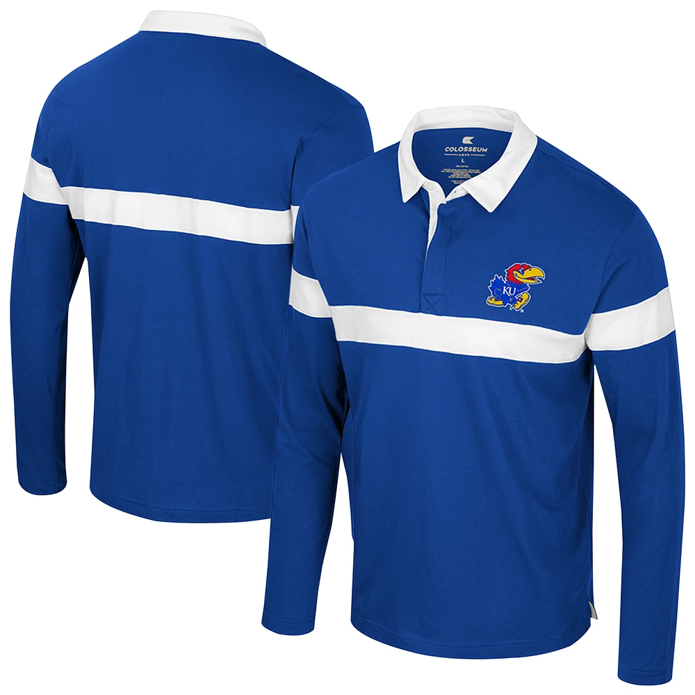 Men's Colosseum Royal Kansas Jayhawks Too Cool For School Long Sleeve Polo
