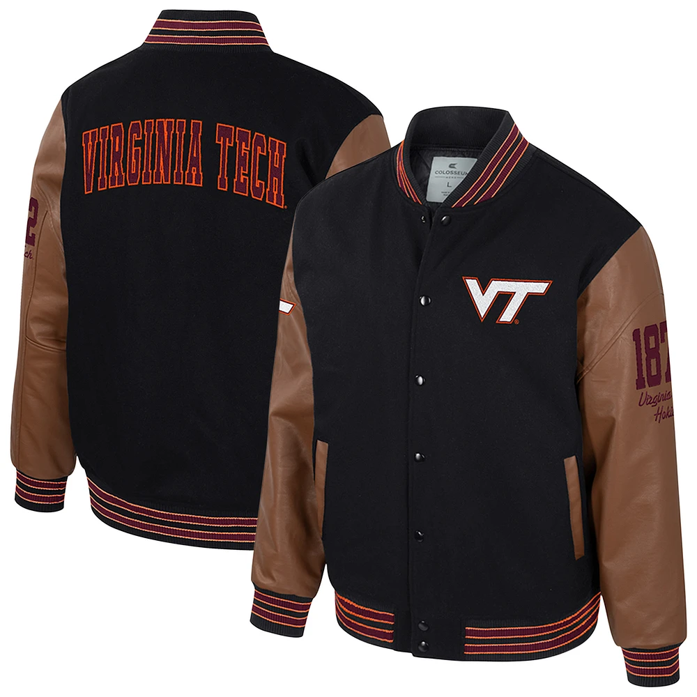 Men's Colosseum Black Virginia Tech Hokies Letterman Full-Snap Varsity Jacket
