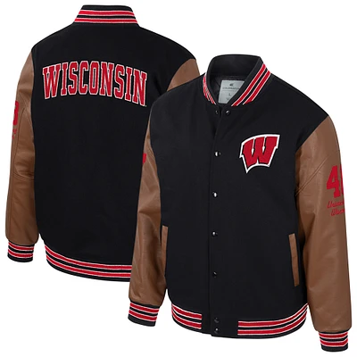 Men's Colosseum Black Wisconsin Badgers Letterman Full-Snap Varsity Jacket