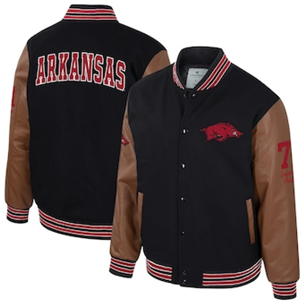 Men's Colosseum Black Arkansas Razorbacks Letterman Full-Snap Varsity Jacket