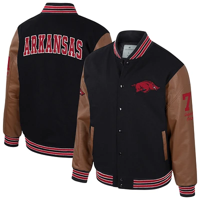 Men's Colosseum Black Arkansas Razorbacks Letterman Full-Snap Varsity Jacket