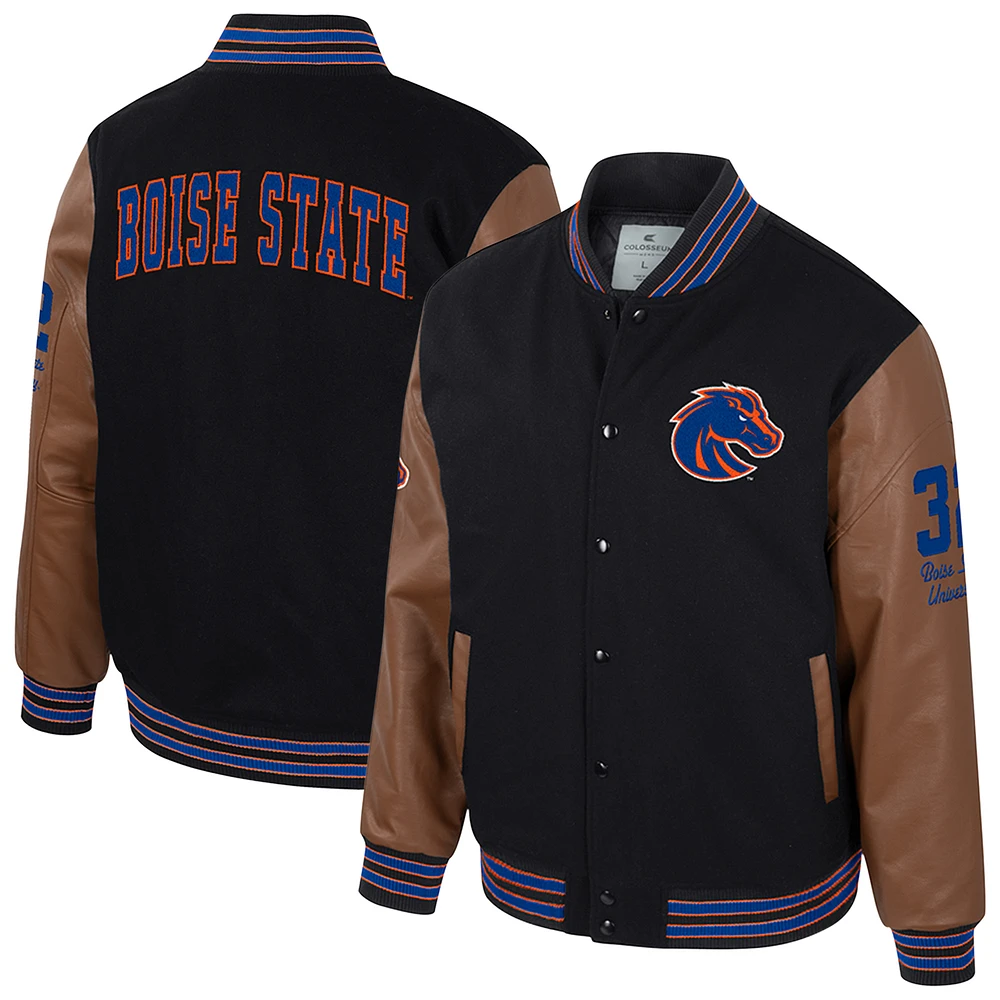 Men's Colosseum Black Boise State Broncos Letterman Full-Snap Varsity Jacket