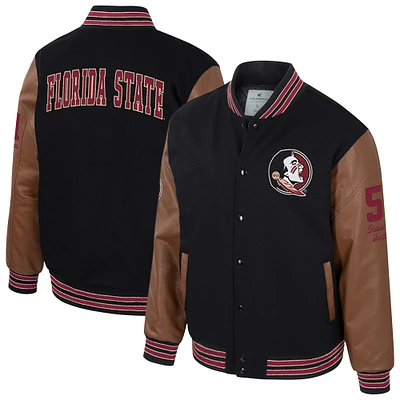 Men's Colosseum Black Florida State Seminoles Letterman Full-Snap Varsity Jacket