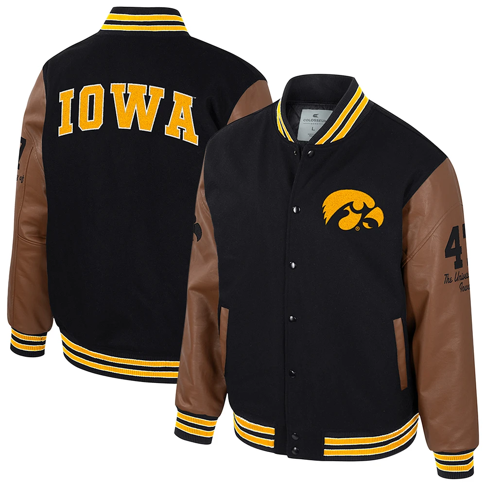 Men's Colosseum Black Iowa Hawkeyes Letterman Full-Snap Varsity Jacket