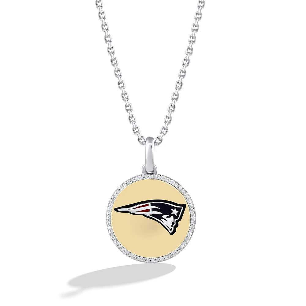 True Fan New England Patriots 1/10 CT. T.W. Diamond Enamel Disc Necklace