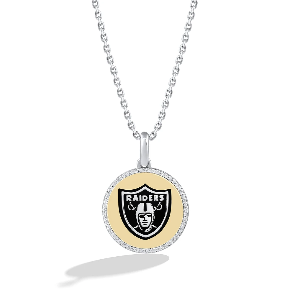 True Fan Las Vegas Raiders 1/10 CT. T.W. Diamond Enamel Disc Necklace