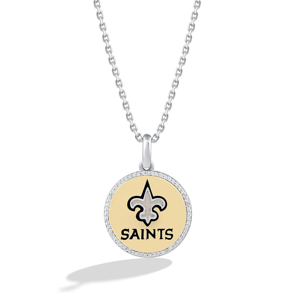 True Fan New Orleans Saints 1/10 CT. T.W. Diamond Enamel Disc Necklace