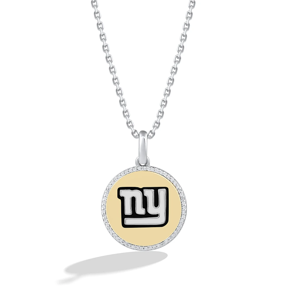 True Fan New York Giants 1/10 CT. T.W. Diamond Enamel Disc Necklace