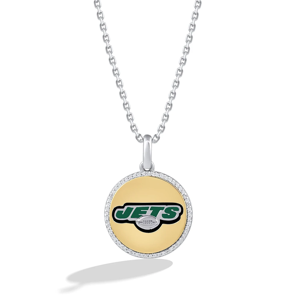 True Fan New York Jets 1/10 CT. T.W. Diamond Enamel Disc Necklace