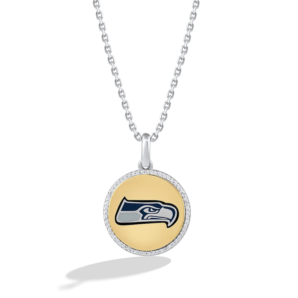 True Fan Seattle Seahawks 1/10 CT. T.W. Diamond Enamel Disc Necklace