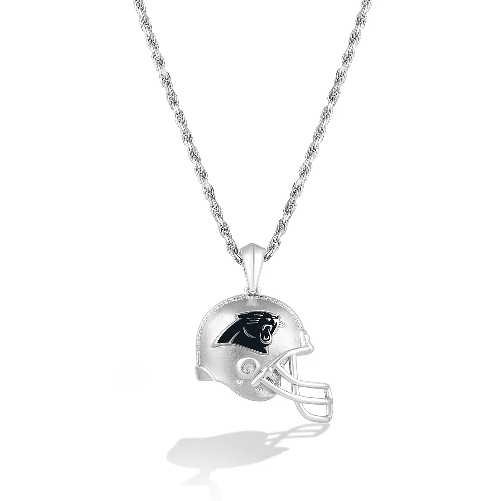 True Fan Silver Carolina Panthers 1/20 CT. T.W. Diamond Helmet Necklace