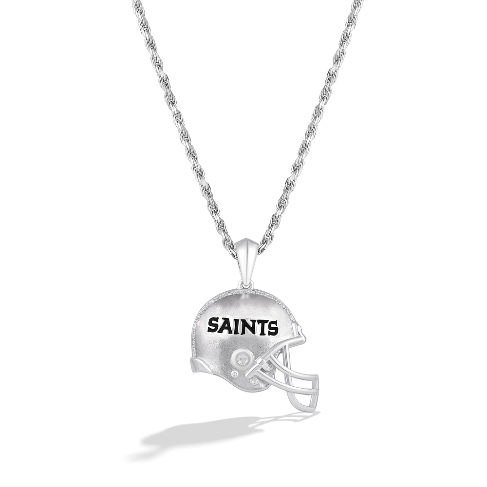 True Fan Silver New Orleans Saints 1/20 CT. T.W. Diamond Helmet Necklace