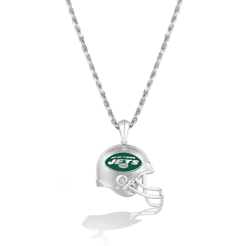 True Fan Silver New York Jets 1/20 CT. T.W. Diamond Helmet Necklace