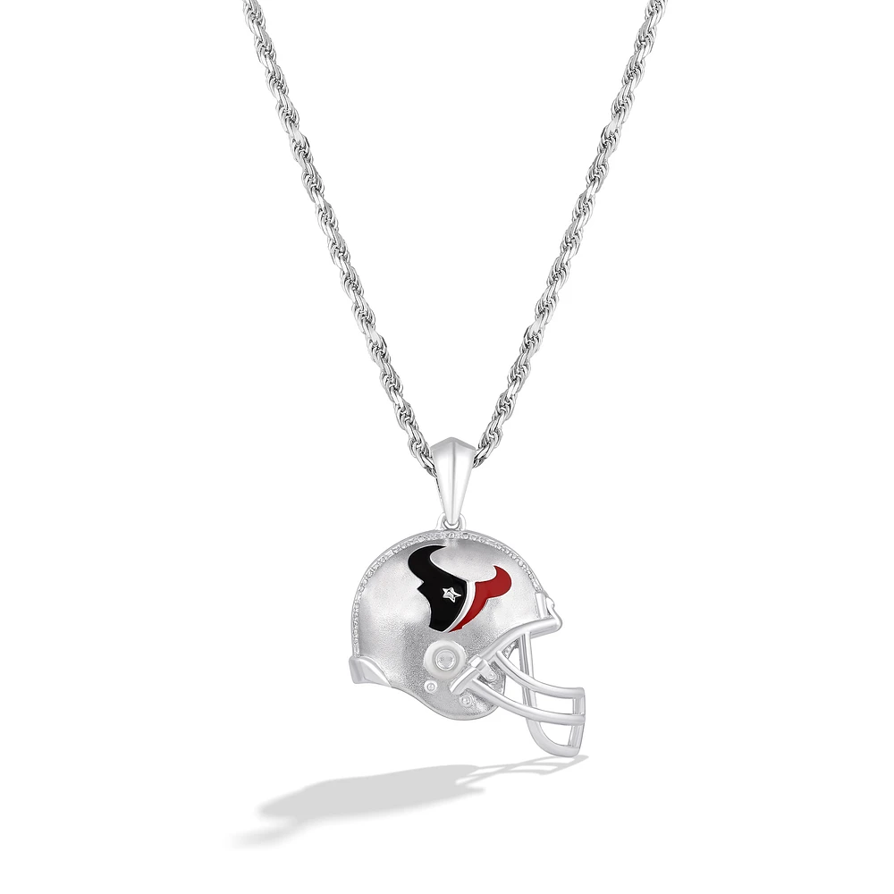 True Fan Silver Houston Texans 1/20 CT. T.W. Diamond Helmet Necklace