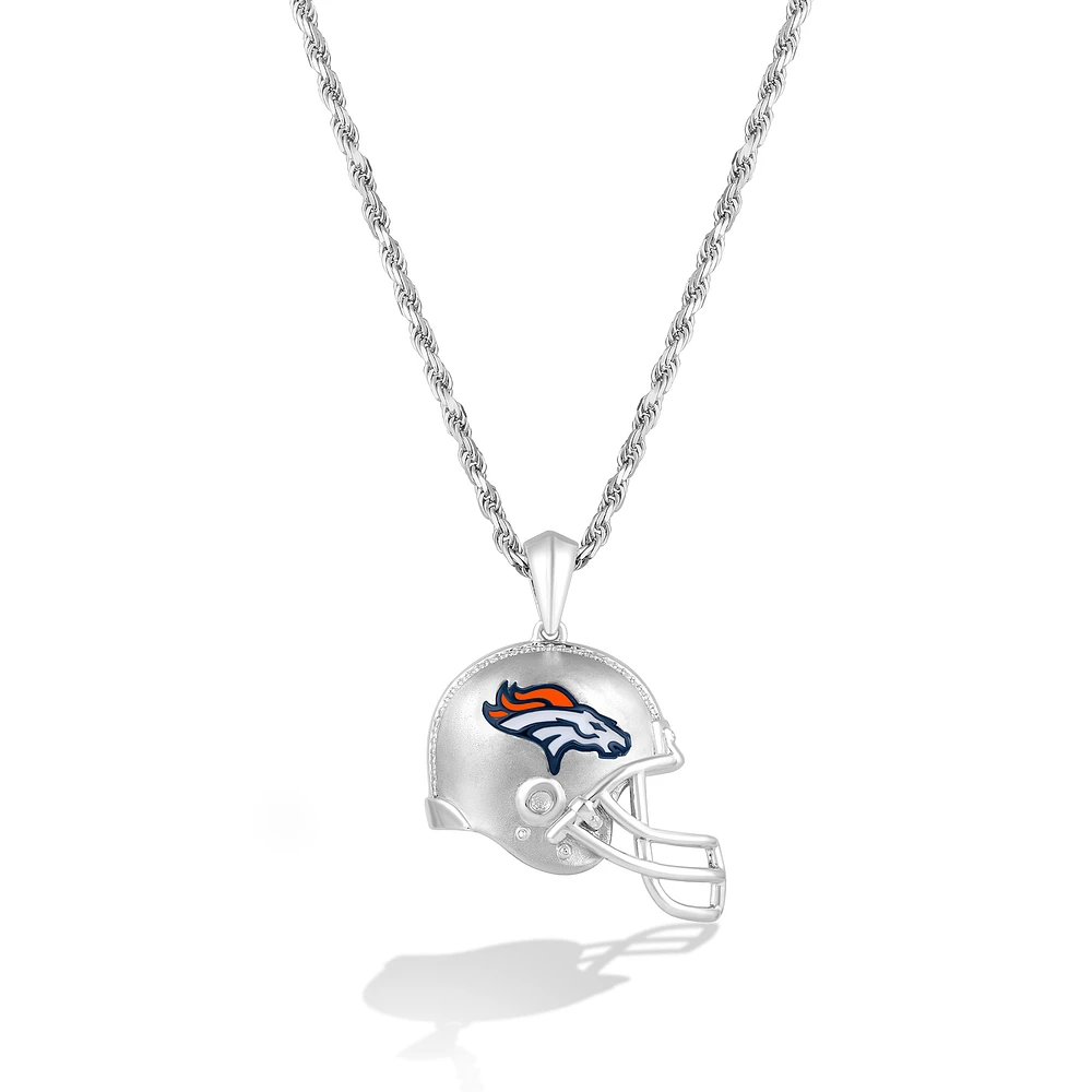 True Fan Silver Denver Broncos 1/20 CT. T.W. Diamond Helmet Necklace