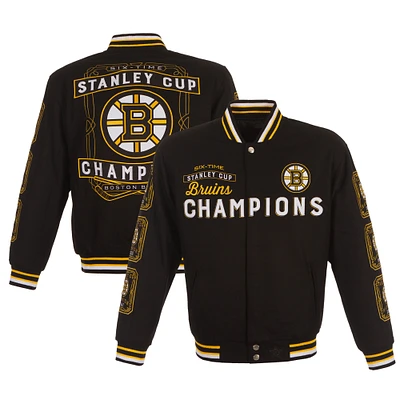 Men's JH Design Black Boston Bruins Six-Time Stanley Cup Champions Reversible All Wool Full-Snap Jacket