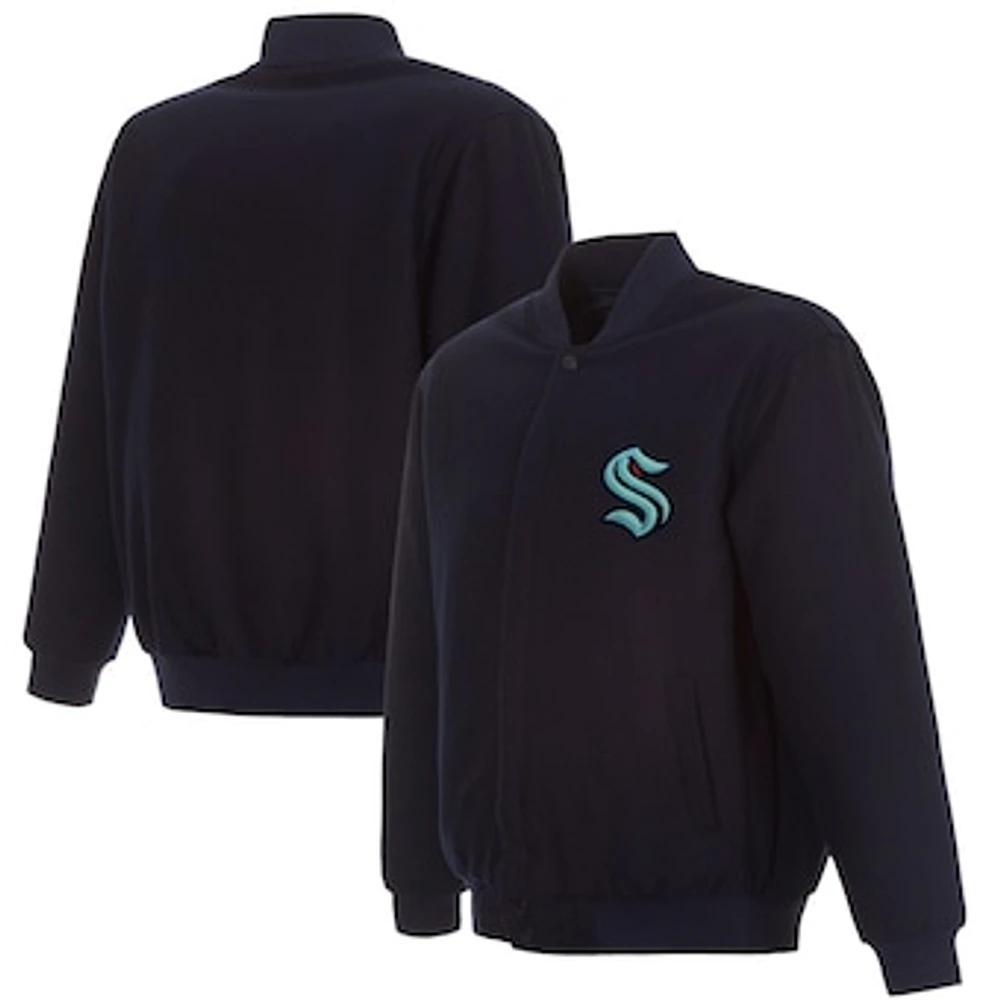 Men's JH Design Navy Seattle Kraken Reversible All Wool Full-Snap Jacket